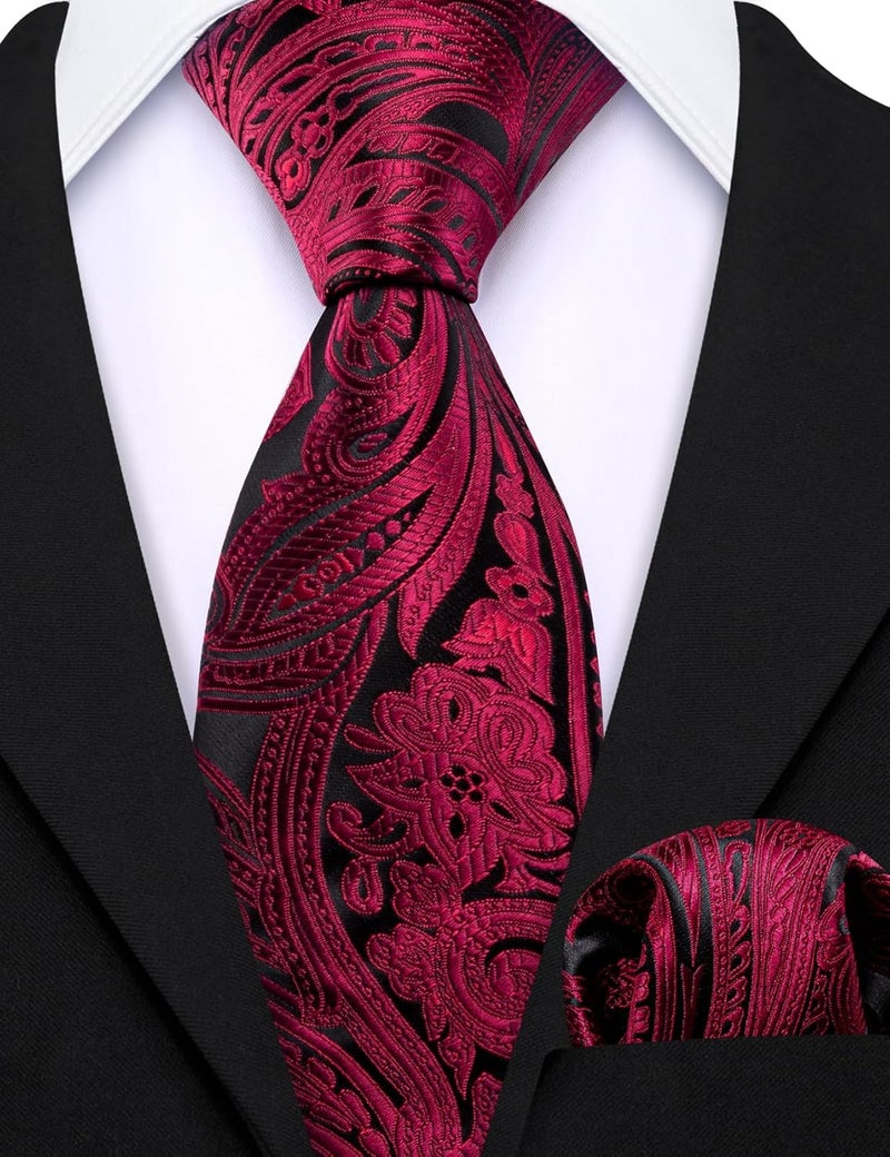 Barry.Wang Store Boy's Necktie Regular Silk Woven Stripe Solid Tie Pocket Square - Image 5
